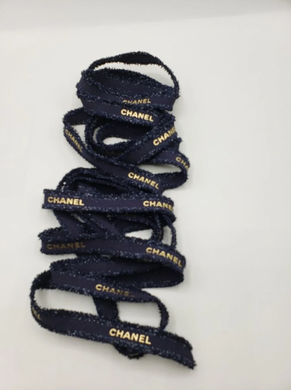 Chanel Blue Gold Logo Ribbon 118 inches